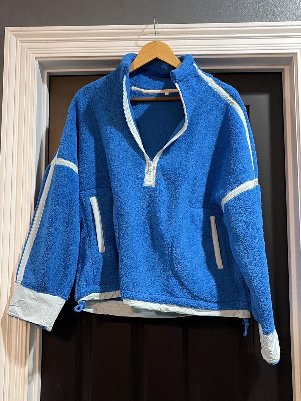 Amazon Blue Fleece Half-Zip Pullover with White Trim